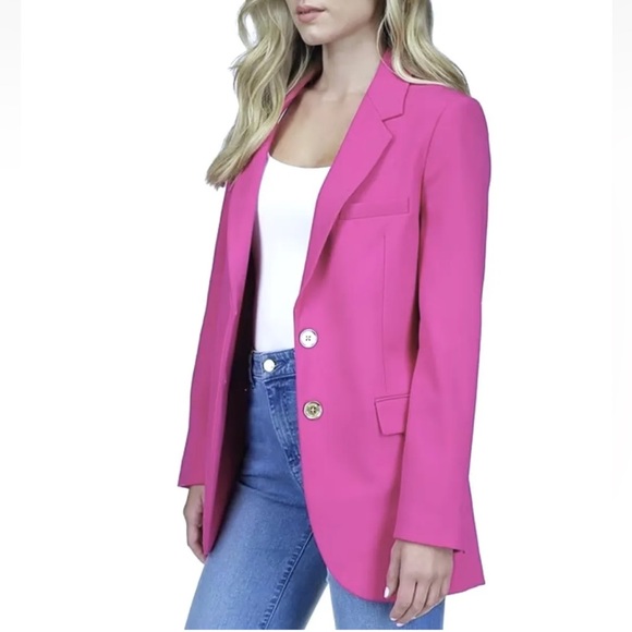 Michael Kors Woven Notch Lapel Button Front Blazer Fuschia Pink NWT Size 0 - Picture 3 of 10